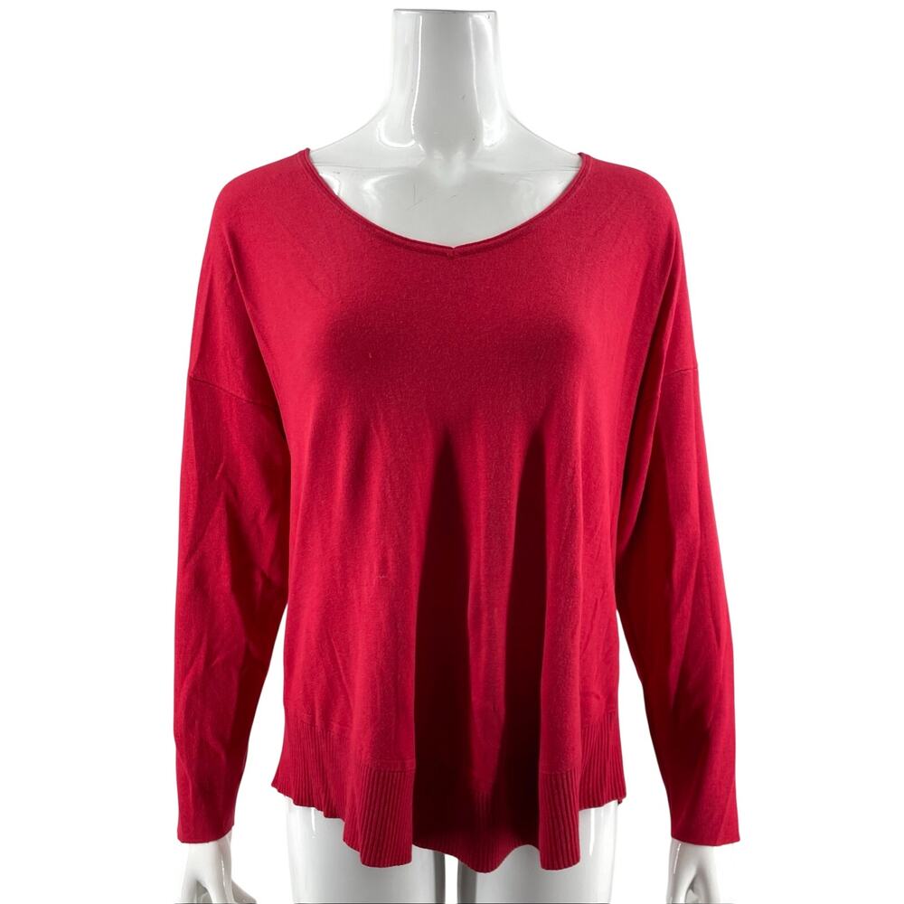 J Jill Womens V Neck Sweater Size Large Petite Silk Cotton Blend Red Pullover